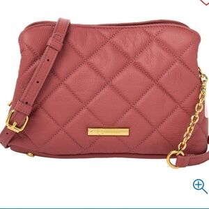 NWOT Joy First Class Luxury Leather Quilted Chain Crossbody Bag Dusty Rose